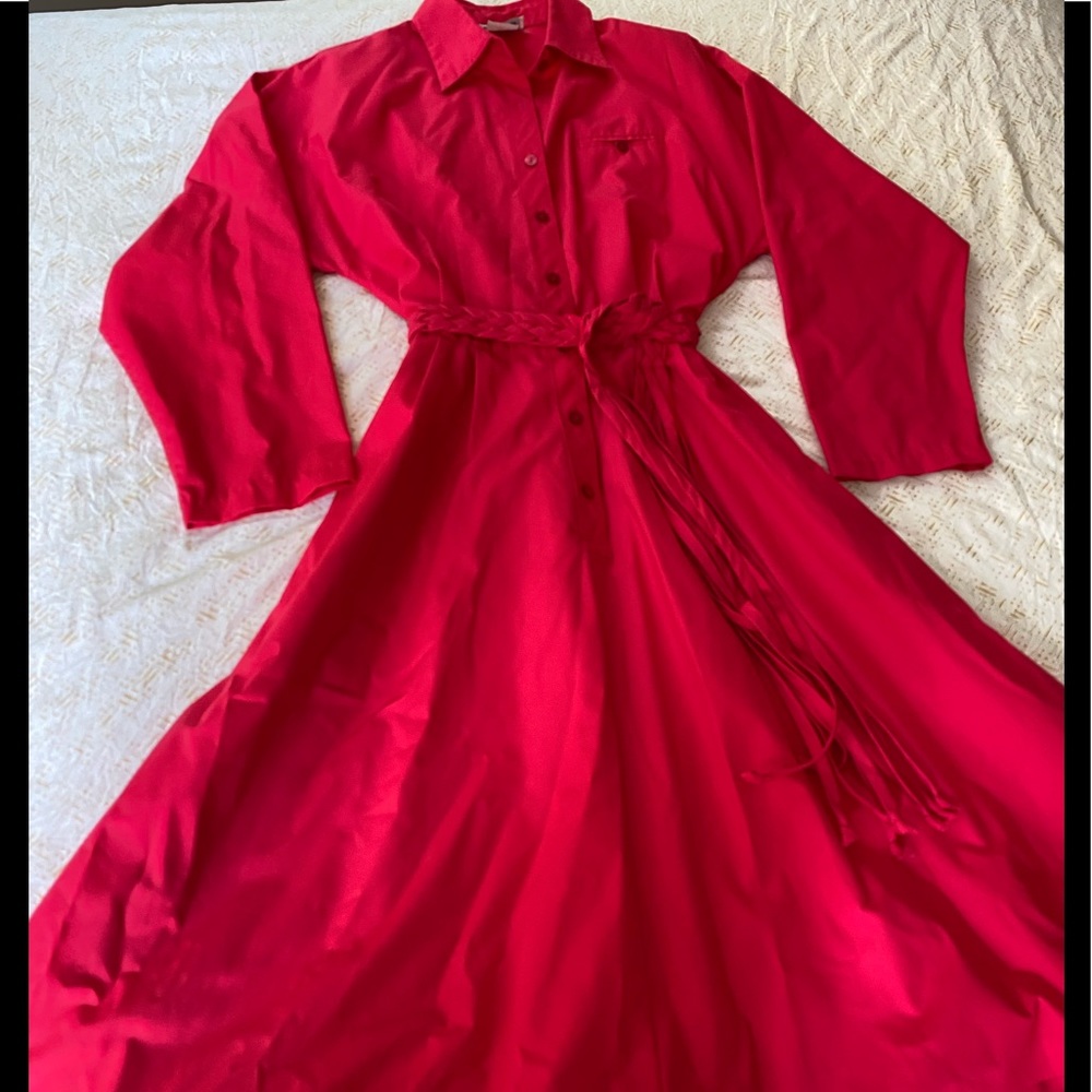 Vintage Bright Pink/Red 80s Cotton Dress